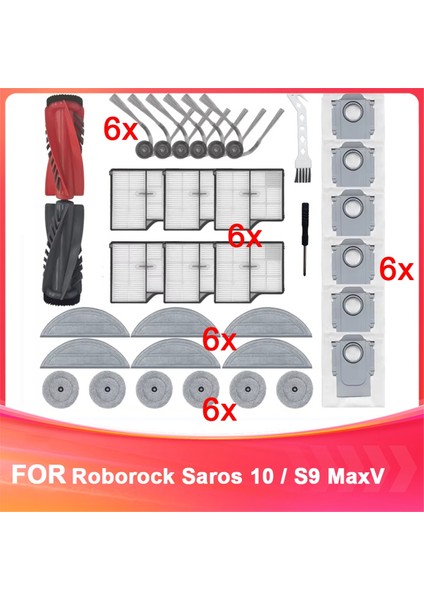 Roborock Saros 10 / S9 Maxv Ultra Vakum Parçaları Aksesuarları Için Ana Silindir Yan Fırça Hepa Filtre Paspas Bezi Toz Torbası (Yurt Dışından)