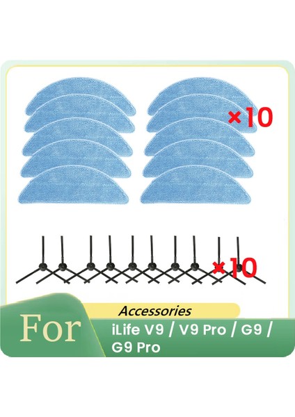 Ilife V9 / V9 Pro Robot Süpürge Için 20 Adet Yan Fırça ve Bez (Yurt Dışından)