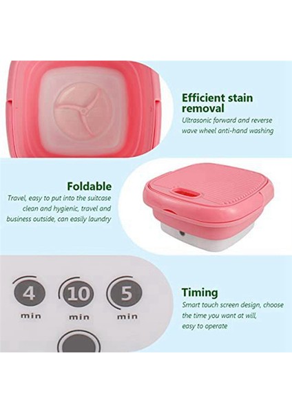 Pembe Taşınabilir Seyahat Çamaşır Makinesi, Küçük Katlanabilir Drenaj Sepetli Mini Katlanır Çamaşır Makinesi Kombosu Ab Fişi (Yurt Dışından) fiyatları