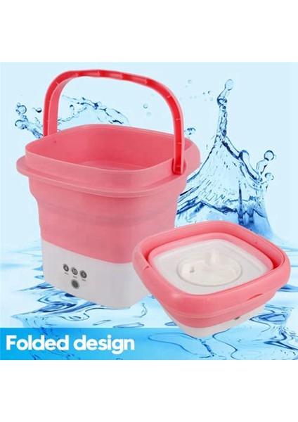 Pembe Taşınabilir Seyahat Çamaşır Makinesi, Küçük Katlanabilir Drenaj Sepetli Mini Katlanır Çamaşır Makinesi Kombosu Ab Fişi (Yurt Dışından) indirimleri