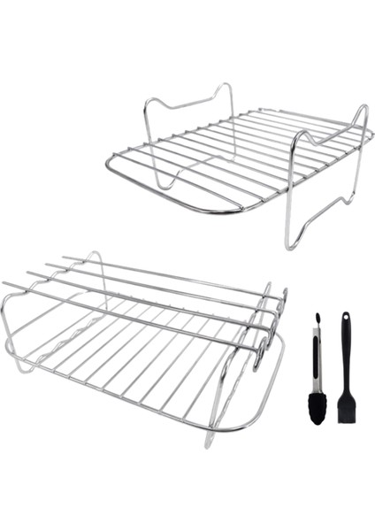 Ninja Çift Hava Fritözü Için Hava Fritöz Rafı, 4 Şiş, Fırça ve Klipsli 2 Parçalı Raf, Çift Sepetli Hava Fritözleri Için (Yurt Dışından)
