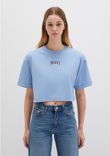 Mavi Logo Baskılı Mavi Crop Tişört 1613411-70831