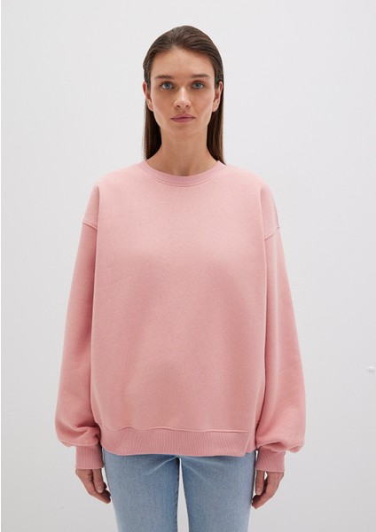 Bisiklet Yaka Pembe Basic Sweatshirt 1610198-91003
