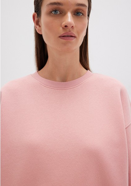 Bisiklet Yaka Pembe Basic Sweatshirt 1610198-91003