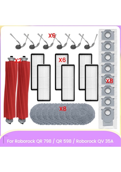 Roborock Qr 798 / Qr 598 / Qv 35A Yedek Parçalar Fırça Hepa Filtre Paspas Bezi Toz Torbası Verimli Temizlik Aksesuarları (Yurt Dışından)