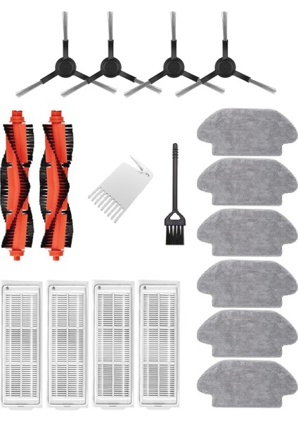 18 Adet Robot Vakum Aksesuarları Xiaomi Mijia STYTJ02YM Paspas Temizlik Robotu Ana Yan Fırça Hepa Filtre Paspas Bezi Siyah (Yurt Dışından)
