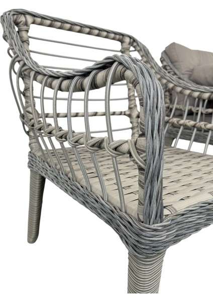 Kaş 2+1+1+Sehpa Bahçe Balkon Mobilyası,Gri Rattan/Bej Kumaş
