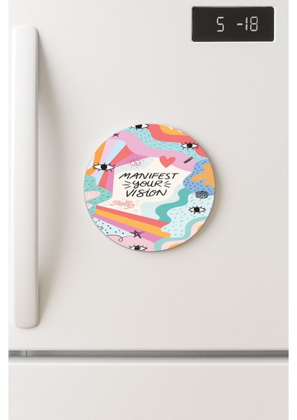 Desenli Temalı Yuvarlak Buzdolabı Magnet – 10X10 cm Manifest