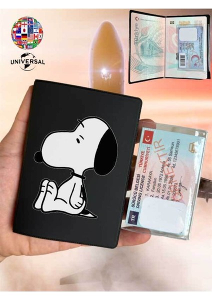 Snoopy Desenli Pürüzsüz Yüzey Deri Pasaport Kılıfı Kabı Tüm Ülke Pasaportlarına Uygun
