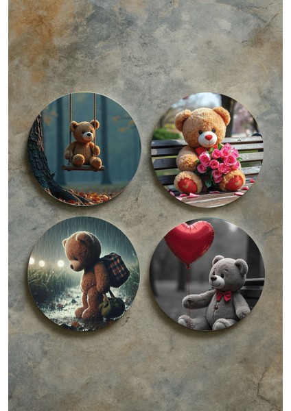 Ev Dekor Oval Pleksi Bardak Altlığı Temalı Desenli 4'lü Set Beatlover