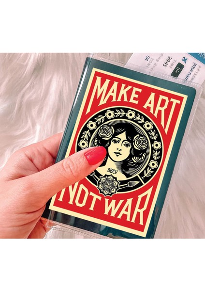 Tüm Ülke Pasaportları ile Uyumlu Şeffaf Pvc Baskılı Cepli Pasaport Kılıfı Kabı - Make Art