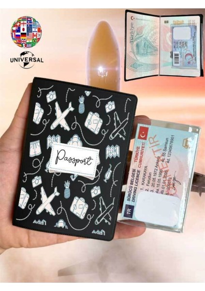 Travel Desenli Pürüzsüz Yüzey Deri Pasaport Kılıfı Kabı Tüm Ülke Pasaportlarına Uygun fiyatları