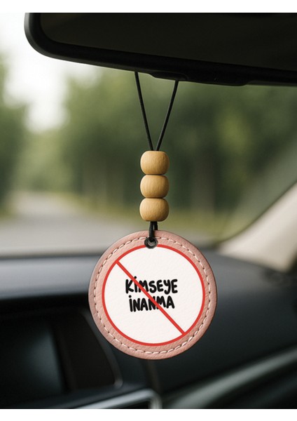 Tasarım Deri Süslemeli Desenli Tematik Dikiz Araç Aynası Süsü Açık Pembe - Kimseye Inanma