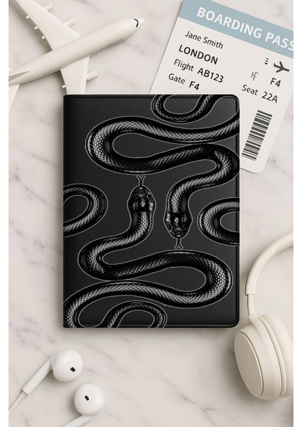 Tüm Ülke Pasaportları Için Siyah Vinleks Deri Pasaport Kılıfı Kabı Yılann