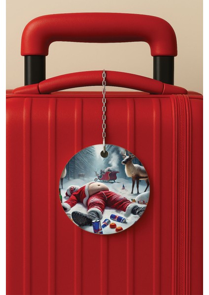 Desenli Baskılı Pleksi Zincir Aparatlı Bavul Etiketi Valiz Etiketi Christmas