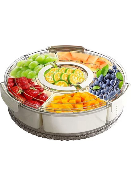 Altı Izgara Dönen Atıştırmalık Kutu Kap Tutamaklı Mutfak Mühürlü Baharat Kutusu Şeffaf Kuru Meyve Atıştırmalık Tepsisi (Yurt Dışından)