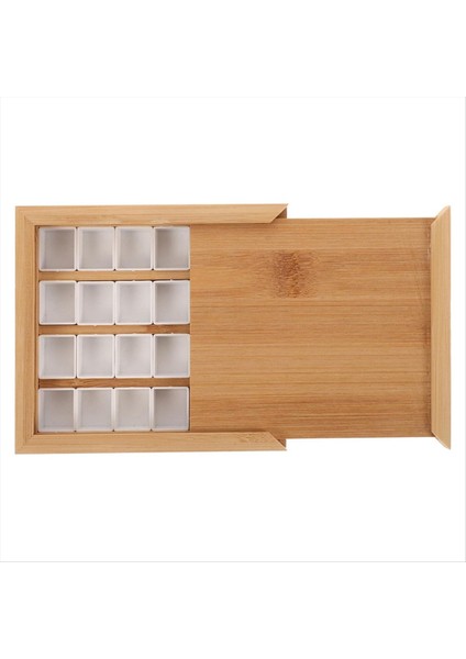 Yarım Tava ile Ahşap Suluboya Paleti Kutusu Izgara Boş Çekme Tipi Yağ Çizim Işını Paletleri Taşınabilir Seyahat Boya Tepsisi (Yurt Dışından)