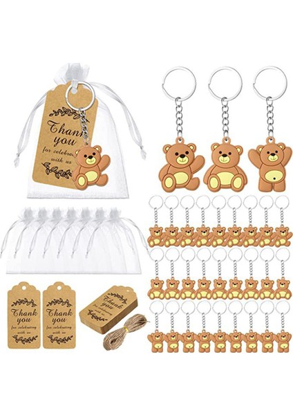 20PCS Bebek Duş Hediyelik Eşyalar Hediye Ayı Anahtarlık Organza Çantası Teşekkürler Kraft Etiketi Misafirler Için Kraft Tag (Yurt Dışından)