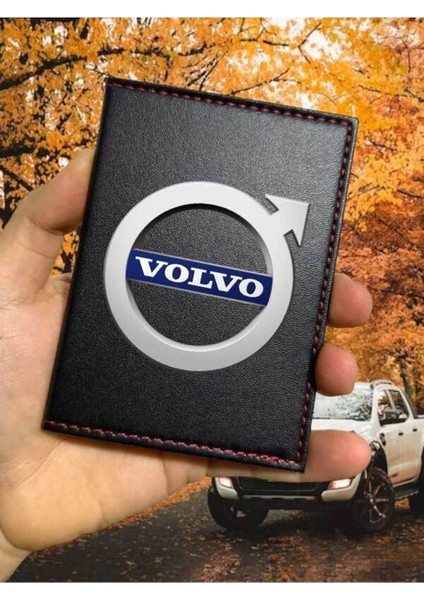 Volvo Desenli Ruhsat Kabı Logolu Oto Ruhsat Kılıfı Vinleks Deri Dikişli Araç Ruhsat Koruyucu