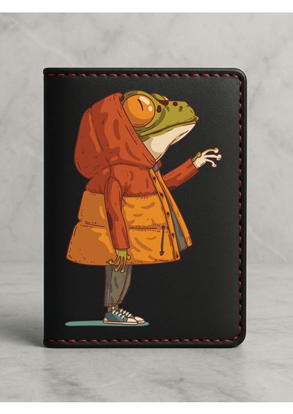 Ruhsat Koruyucu Baskılı Kart Bölmeli Siyah Vinlex Deri Ruhsat Kabı Kılıfı Frogger