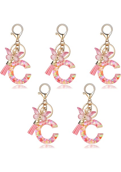C Tipi Moda Pembe Mektup Anahtar Kelebek Kelebek Anahtarı Kristal Epoksi Kolye (Yurt Dışından)