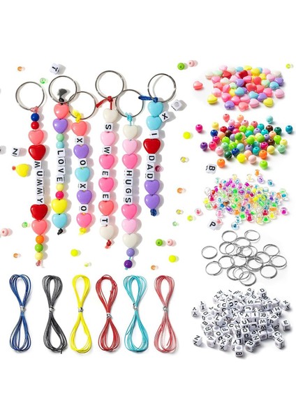 286PCS Dıy Keyhaın Yapılır Zanaat Kitleri, Mücevher Yapma Boncukları Renkli Alfabeli Şeffaf Boncuklar ile Set Malzemeleri (Yurt Dışından)