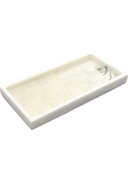Mermer Desen Reçine Tepsisi Kaymaz Dikdörtgen Plaka Tezgah Banyo Sabun Şampuan Depolama Tepsisi Ev Dekor, Beyaz (Yurt Dışından)