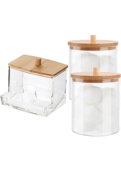 Bambu Kapaklı Pamuklu Swab Saklama Kutusu Banyo Kabı, Pamuklu Top/swab Dağıtıcı, Kavanoz Depolama Kutusu (Yurt Dışından)