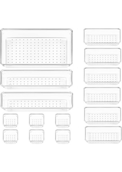15PCS Şeffaf Plastik Çekmeci Organizatör Seti 4 Boyutlu Çok Yönlü Banyo ve Vanity Çekmecesi Organizatör Tepsiler Depolama Kutuları (Yurt Dışından)