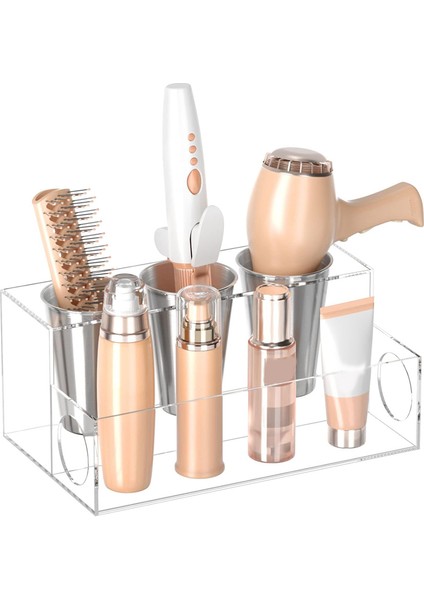 Saç Araçları Organizatör Saç Kurutucu Taşıyıcı Tezgah Darbe Kurutma Standı Vanity Banyo Için Depolama 3 Bardak Şeffaf (Yurt Dışından)