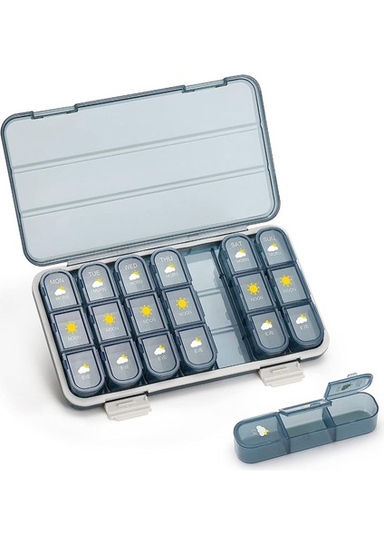 Hap Organizatörü Günde 3 Kez, 7 Günlük Hap Kutusu - Haftalık Seyahat Hapı Kabı, Ilaç Dağıtıcı Vitamin Kılıfı, Mavi (Yurt Dışından)