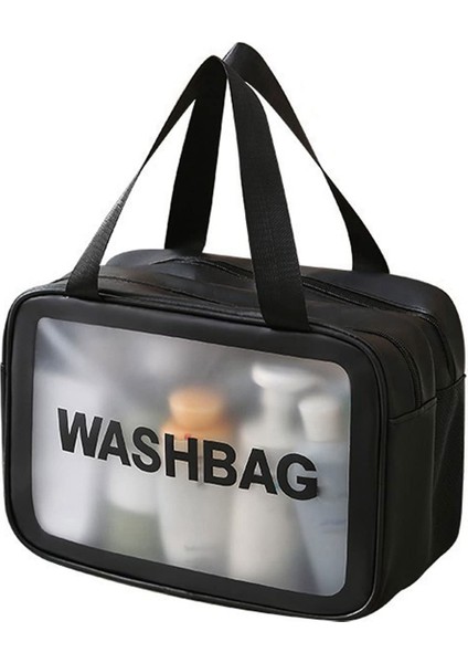 Mat Yarı Saydam Tuvalet Çantası, Kullanışlı Saplı Makyaj ile Islak ve Kuru Ayırma ile Kozmetik Organizatör Çanta Tasarımı, Siyah (Yurt Dışından)