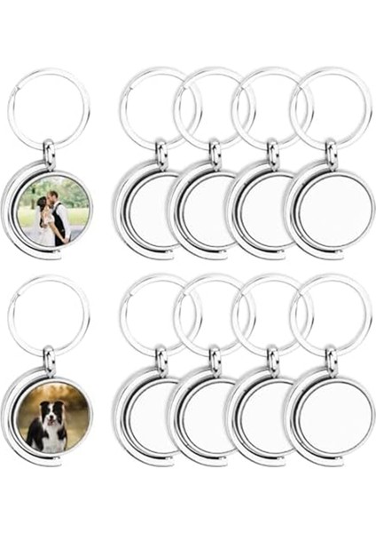 10 Paket 360 ° Dönen Metal Süblimasyon Anahtarlık Boşlukları, Çift Taraflı Süblimasyon Boşlukları Diy Anahtar Zinciri Yarım Daire (Yurt Dışından)