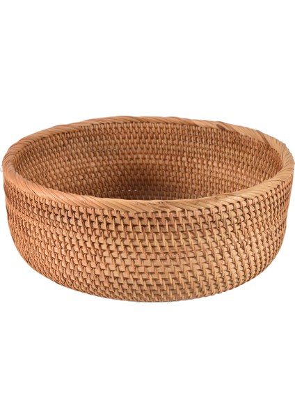 Doğal Rattan Yuvarlak Meyve Sepet Hasır Masa Ekmek Tepsi Dokuması Gıda Depolama Kaseleri (Büyük, 1 Adet) (Yurt Dışından)