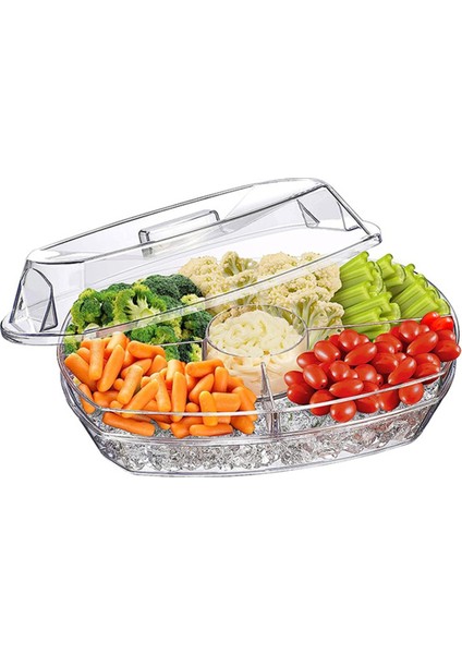 Meyve Buz Tepsisi Soğutulmuş Sebze Tepsisi Kapaklı Berrak Buz Servis Kase Meze Tabağı Soğuk Kesimler Deniz Ürünleri (Yurt Dışından)