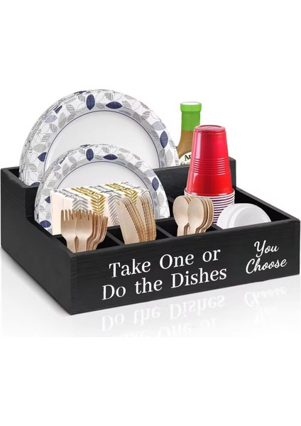 Çiftlik Evi Rustik Ahşap Plaka Bardağı Peçete Dağıtıcı Kutu Kağıt Plaka Organizatör Portatif Piknik Bardak Çatal Kaşık Tabakları (Yurt Dışından)