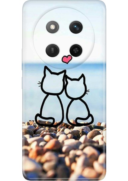 Honor X60 Pro - X9C 5g Kılıf Kapak Renkli Silikon Baskılı Tpu Kedilerin Aşkı