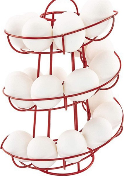 Mutfak Yumurta Rafı, Spiral Yumurta Sepeti, Demir Pratik Yumurta Depolama Rafı, Depolama Rafı Kırmızı (Yurt Dışından)
