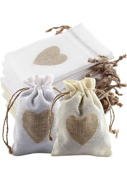 24PCS Drawstring ve Kalp Desenli Candy Hediye Çantası Jüt Poşeti Vaftiz Çantası Dolması Çantası Için Dolap Çanta Düğün (Yurt Dışından)