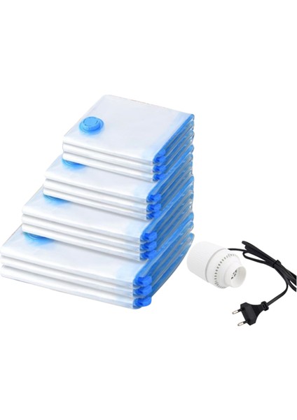 12 Adet Seyahat Vakum Depolama Torbaları Elektrikli Pompa ile Vakum Conta Torbaları Bagaj Alan Tasarat Torbaları Giysiler Için Eu Fişi (Yurt Dışından)