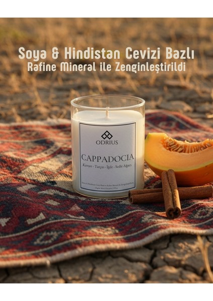 CAPPADOCIA Kokulu Mum – Tarçın & Iğde – Sıcak ve Dengeli Koku – El Yapımı Kalıcı Mum – Soya & Hindistan Cevizi Bazlı ve Rafine Mineral ile Zenginleştirilmiş Özgün Mum Karışımı – 150 g - ODRIUS