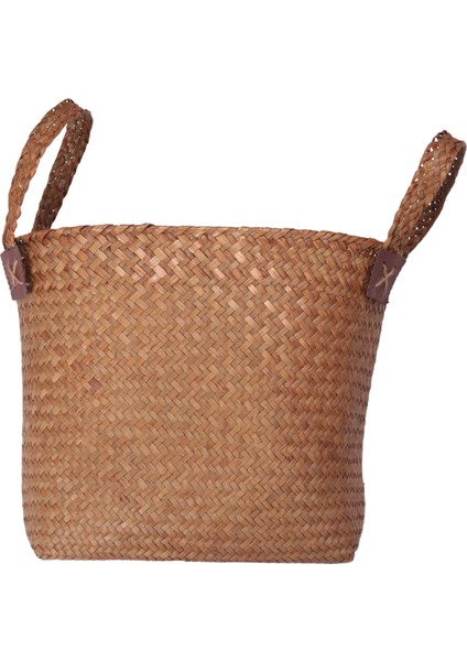 Handgrip Turuncu ile El Yapımı Doğal Yuvarlak Saman Sepet Bin 33X21X26CM (Yurt Dışından)