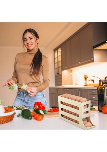 30 Yumurta Buzdolabı Için Yumurta Tutucu -Auto Haddeleme Buzdolabı Yumurta Organizatörü, Uzay Kurtarıcı Yumurta Dispenser Tutucu, 4 Katmanlı Buzdolabı Beyaz (Yurt Dışından)