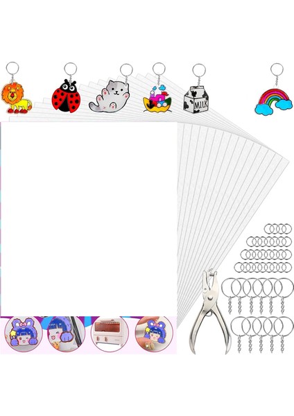 Shrinky Dink Levhalar, 50 Pcs Shrıncraklar, 100 Pcs Anahtar Zincirleri ve Çocuklar Için 100 Açık Çember Yaratıcı Zanaat Markaları Anahtarlıklar (Yurt Dışından)