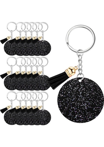 Akrilik Anahtarlık Boş Ring 1.97 Inç Parıltı Akrilik Boş Dıy Anahtarlık Püskül Siyah (Yurt Dışından)