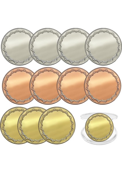 12 Adet Boş Meydan Okuma-Coin W/koruma Kutusu 1.6 Inç Altın Gümüş Gül Altın Iplikli Kenarlı Oyulabilir Boş Pirinç Paralar (Yurt Dışından)