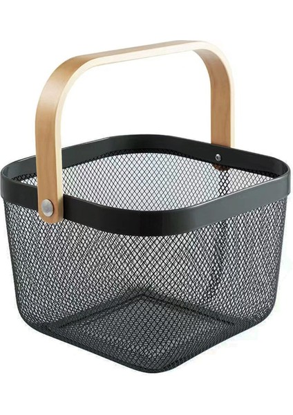 Metal Örgü Sepet, Çok Fonksiyonlu Asılı Mutfak Sepetleri Meyve Sepeti Mutfak Için Tutamak Banyo Piknik Siyah (Yurt Dışından)