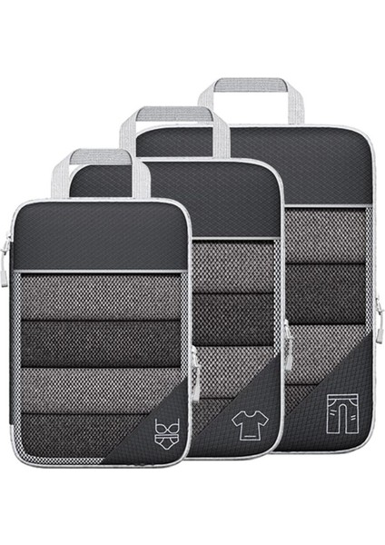 3pcs Taşınabilir Torbalar Seyahat Sıkıştırılabilir Depolama Koruma Seti Örgü Görsel Bagaj Organizatörü, Siyah (Yurt Dışından)