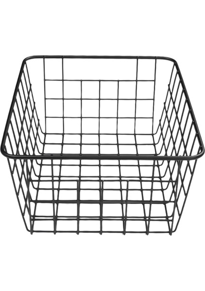 2 Paket Tel Depolama Sepetleri, Çiftlik Evi Metal Tel Sepet Dondurucu Depolama Organizatör Kutuları Tutamaçlı (Siyah) (Yurt Dışından)