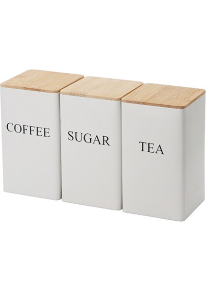 3pcs Üç Parçalı Mühürlü Kutular Yaratıcı Basit Stil Bambu Kapak Demir Çay Sabitlik Depolama Kahve Çekirdek Meydanı, Beyaz (Yurt Dışından)